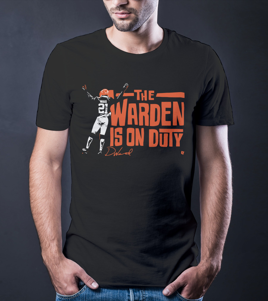 The Warden Denzel Ward Is On Duty 21 Signature Football T-Shirt