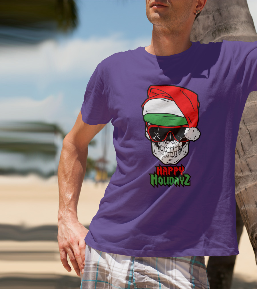 Matt Cardona Happy Holidayz Skull Santa Hat T-Shirt