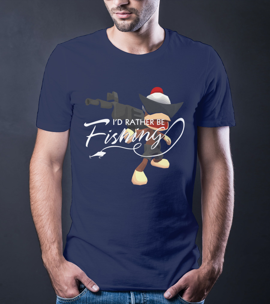 I'd Rather Be Fishing Video Game Character With Rod And Hat T-Shirt