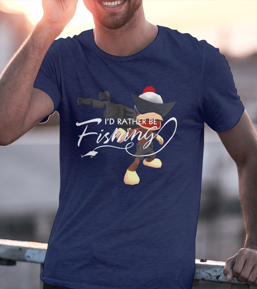 I'd Rather Be Fishing Video Game Character With Rod And Hat T-Shirt