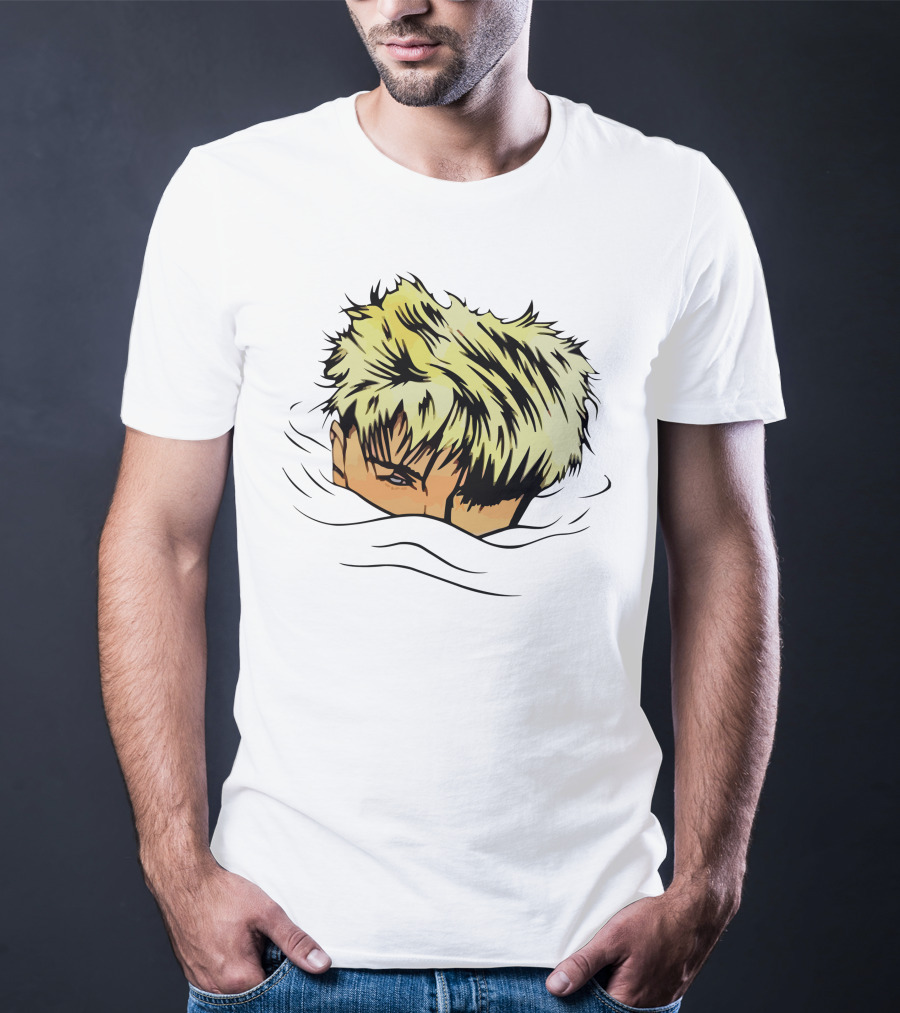 The Devil Wore Anime Character With Blond Spiky Hair Peeking Above Water T-Shirt