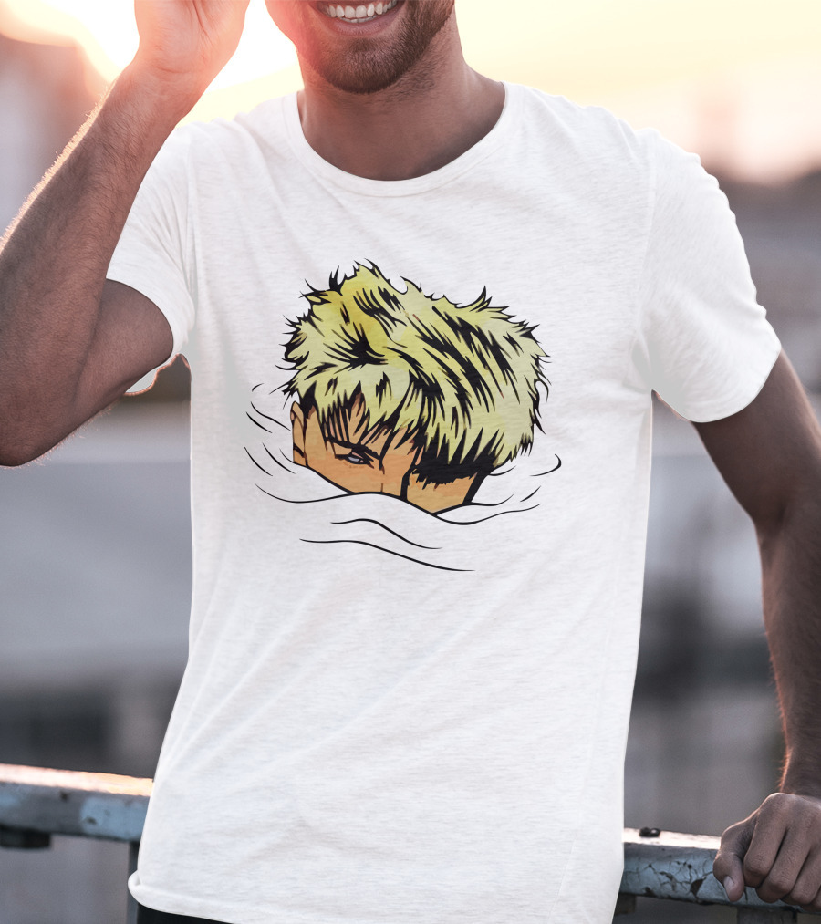 The Devil Wore Anime Character With Blond Spiky Hair Peeking Above Water T-Shirt