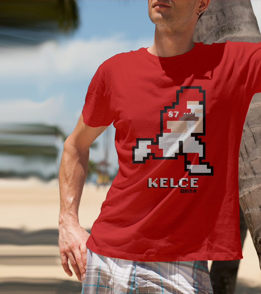 Kelce 87 NFLPA 8 Bit Retro Football Red T-Shirt