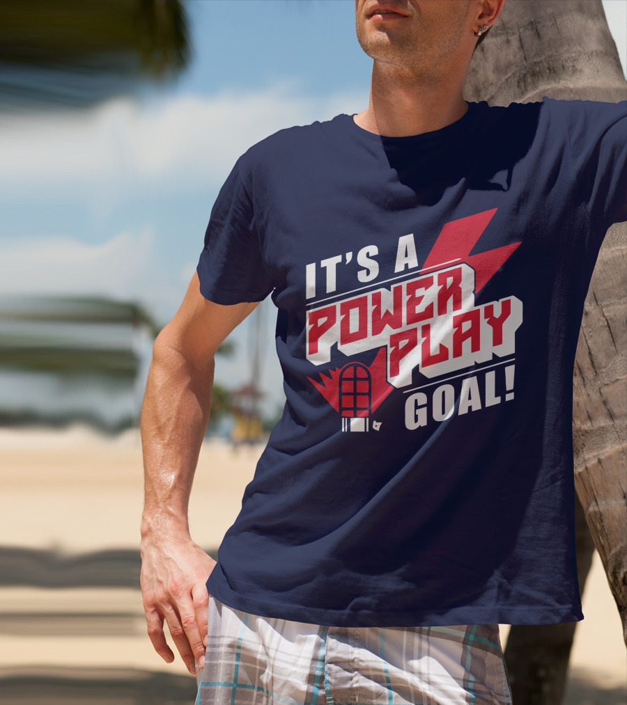 IT'S A POWER PLAY GOAL Retro Hockey Net Lightning Bolt T-Shirt