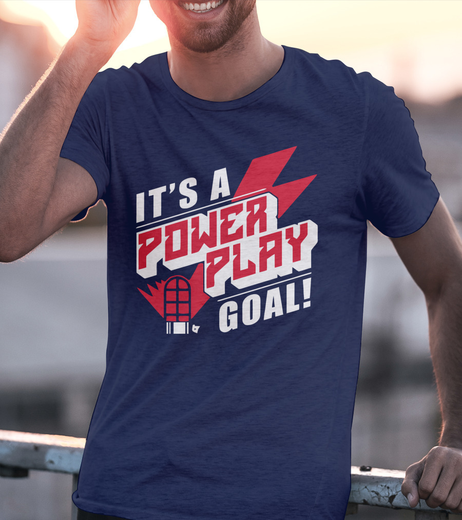 IT'S A POWER PLAY GOAL Retro Hockey Net Lightning Bolt T-Shirt