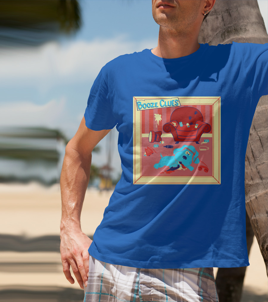 Booze Clues Blue Dog Party Mess With Cans And Couch T-Shirt