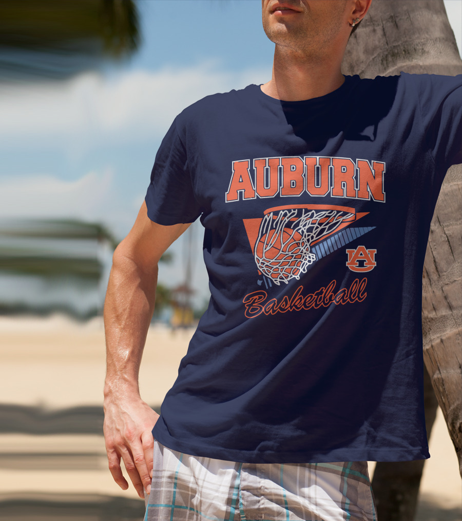 Auburn Basketball Retro Style Net And Ball T-Shirt