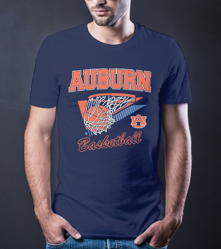Auburn Basketball Retro Style Net And Ball T-Shirt