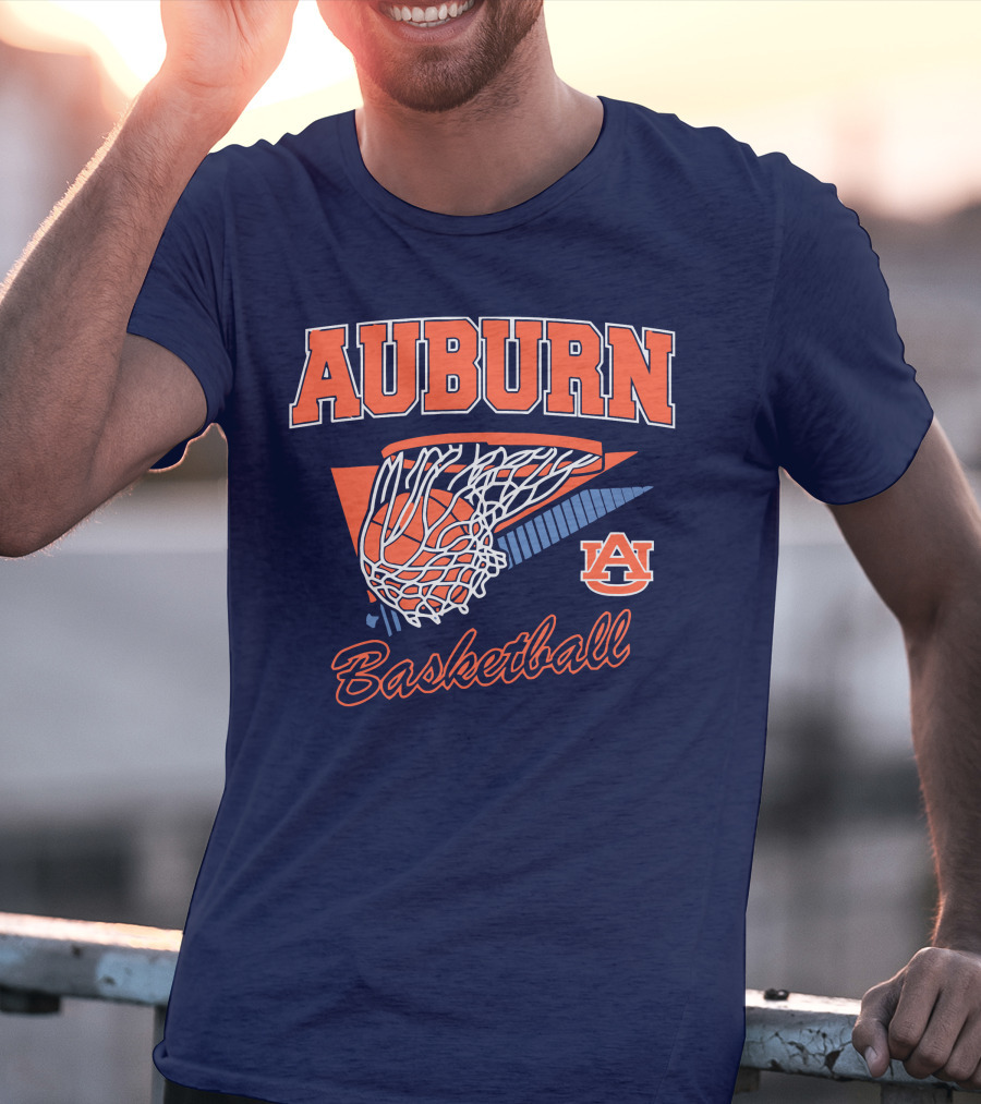 Auburn Basketball Retro Style Net And Ball T-Shirt