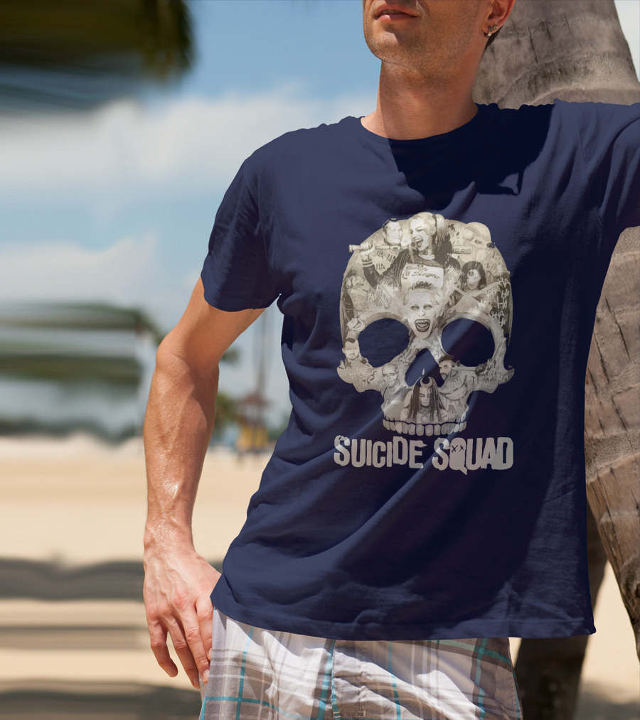 Suicide Squad Skull Collage With Iconic Characters T-Shirt