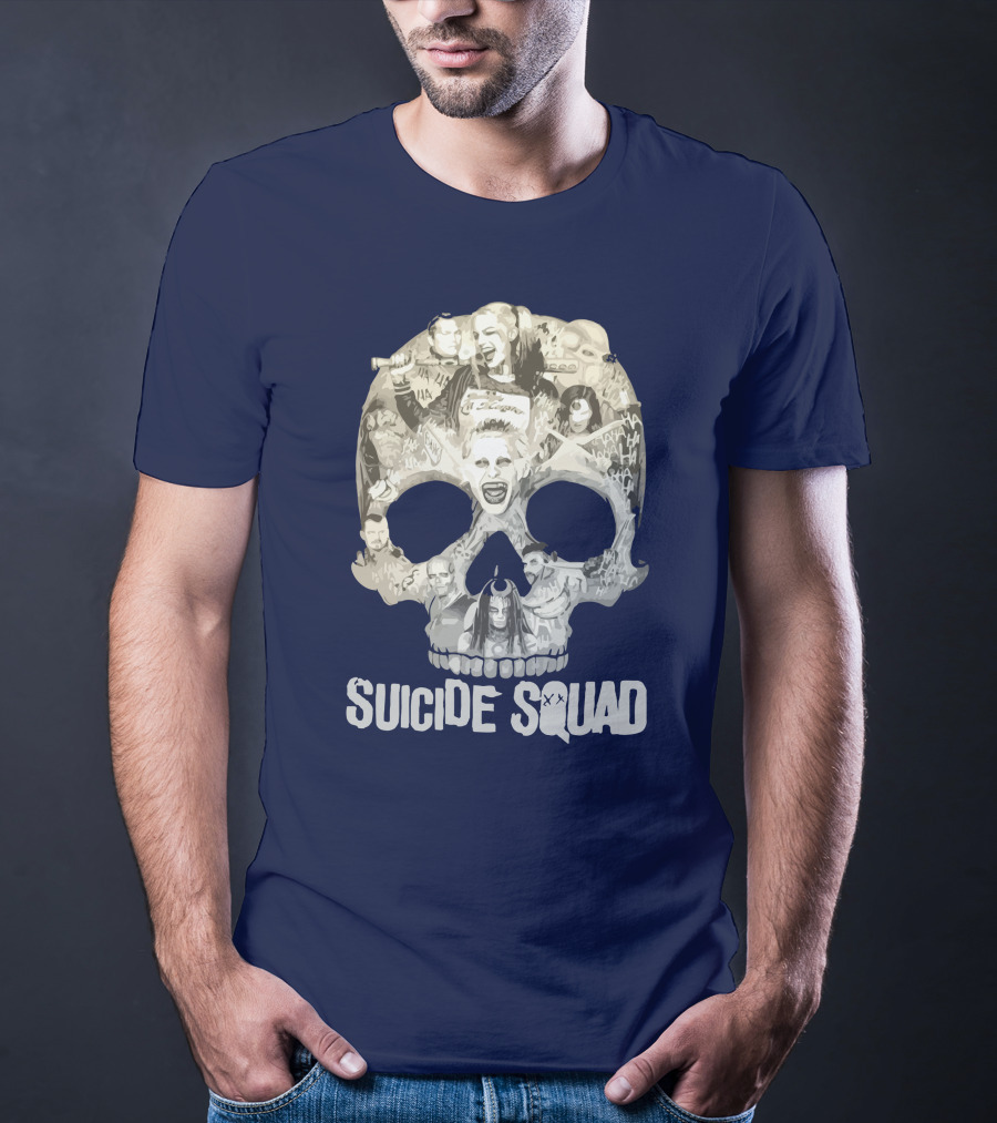 Suicide Squad Skull Collage With Iconic Characters T-Shirt