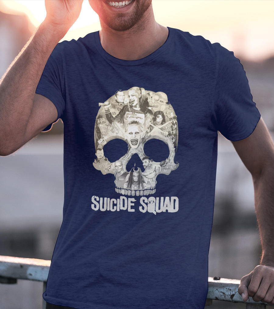 Suicide Squad Skull Collage With Iconic Characters T-Shirt