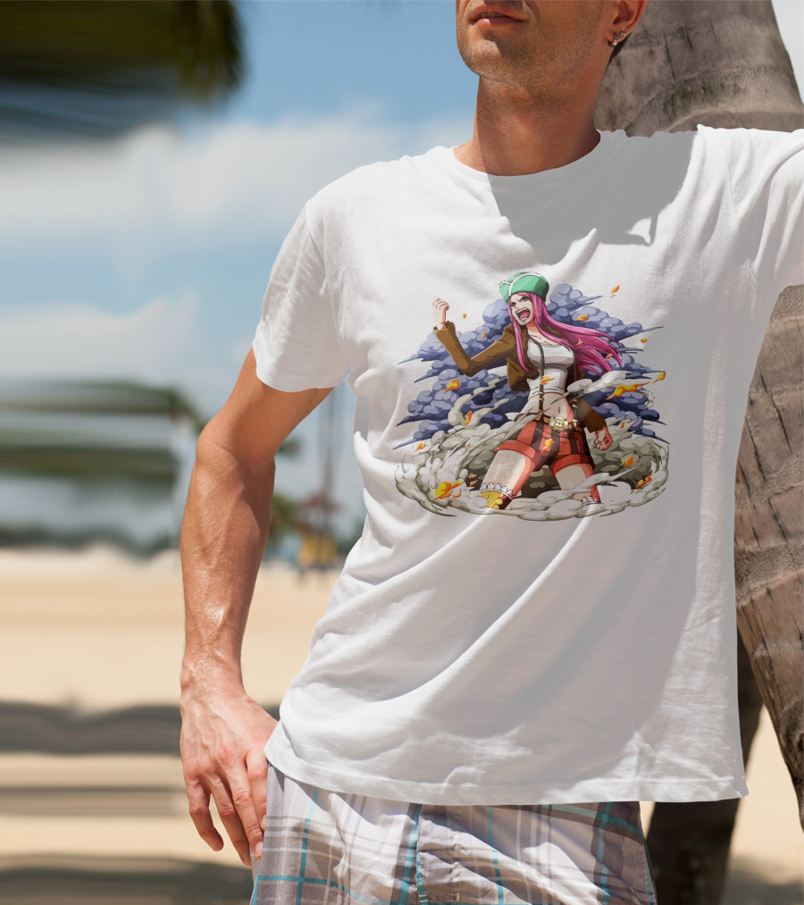 One Piece Jewelry Bonney Character Art With Clouds And Flames T-Shirt