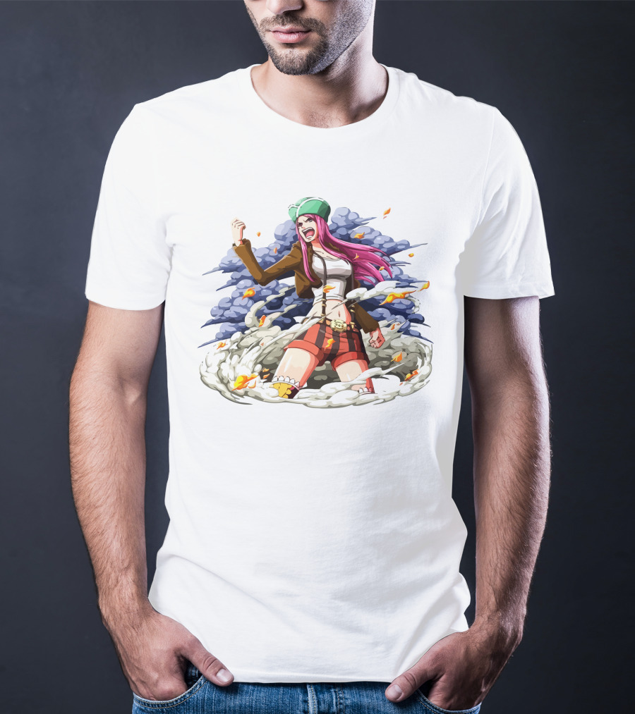One Piece Jewelry Bonney Character Art With Clouds And Flames T-Shirt
