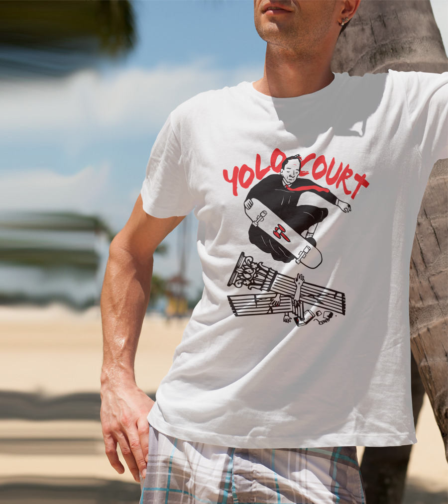 YOLO Court Skateboarding Judge Over Columns T-Shirt