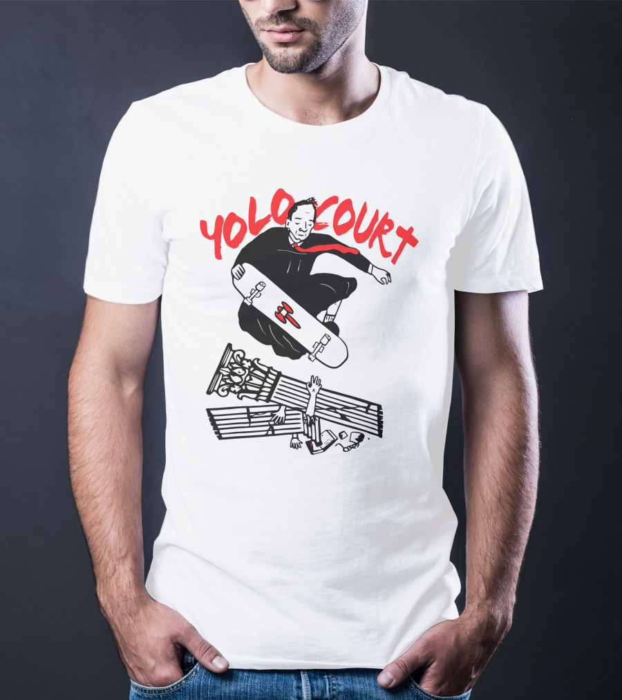YOLO Court Skateboarding Judge Over Columns T-Shirt