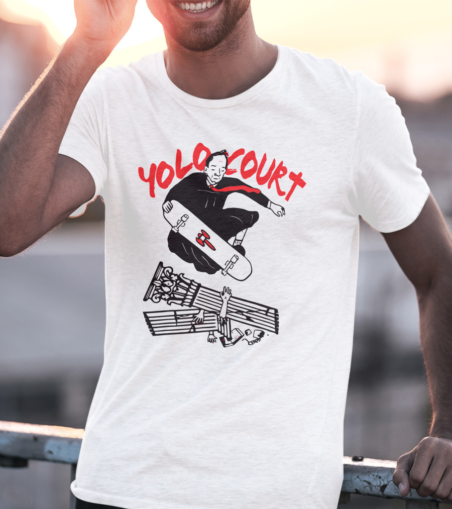 YOLO Court Skateboarding Judge Over Columns T-Shirt