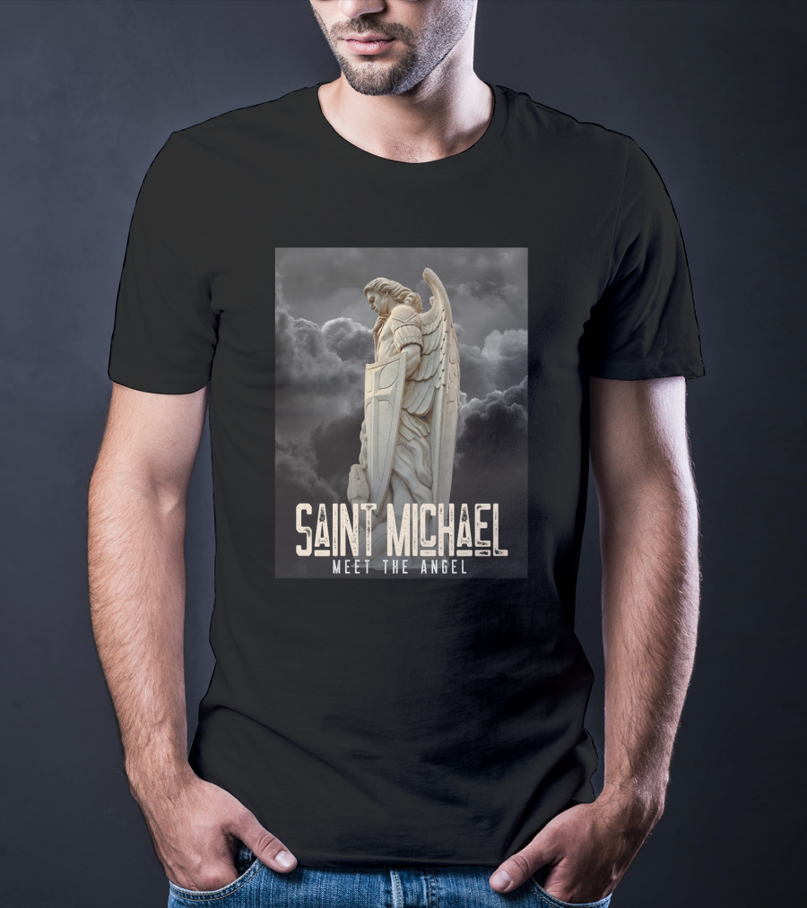 Saint Michael Meet The Angel Statue In Stormy Sky T-Shirt
