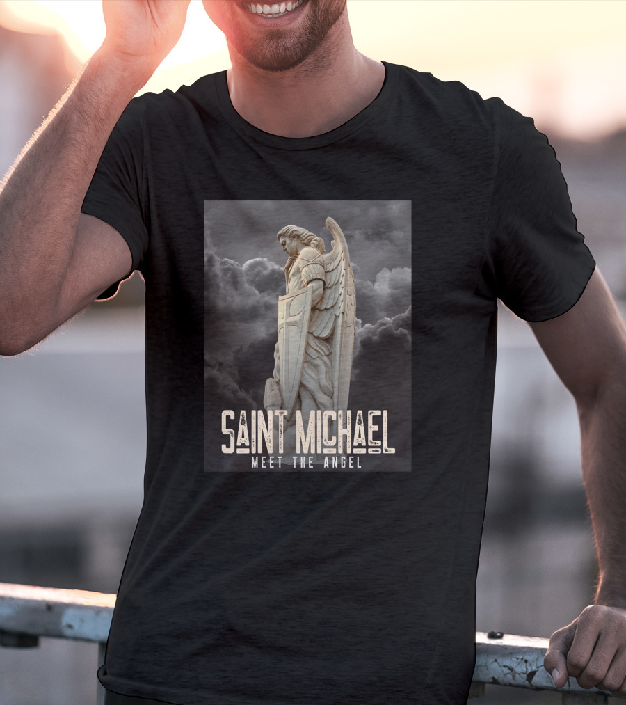 Saint Michael Meet The Angel Statue In Stormy Sky T-Shirt