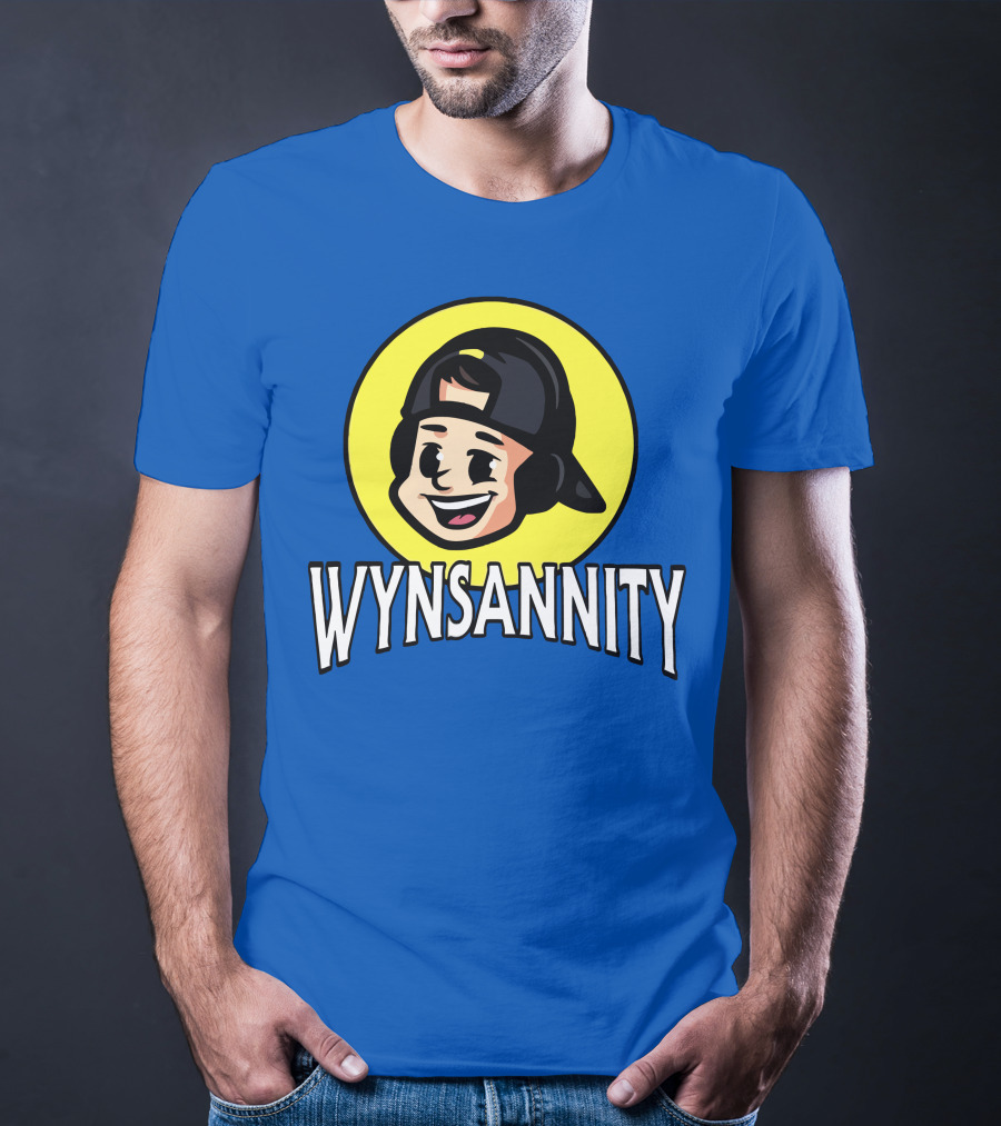 Wynnsanity Cartoon Character With Headphones And Backwards Cap Icon In Yellow Circle T-Shirt