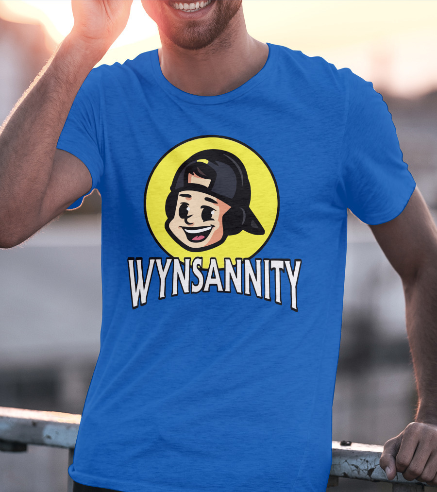 Wynnsanity Cartoon Character With Headphones And Backwards Cap Icon In Yellow Circle T-Shirt