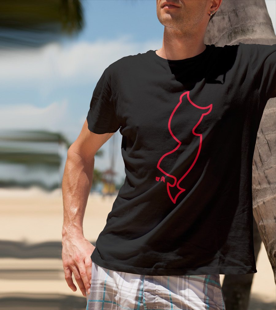 New Jersey Red Neon Outline Devil Tail T-Shirt