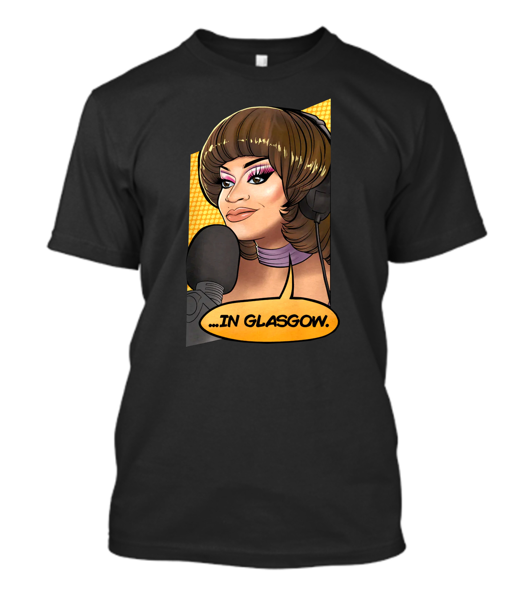 Mybest Judy .in Glasgow Pop Art Style Radio Host Microphone Comic T-Shirt