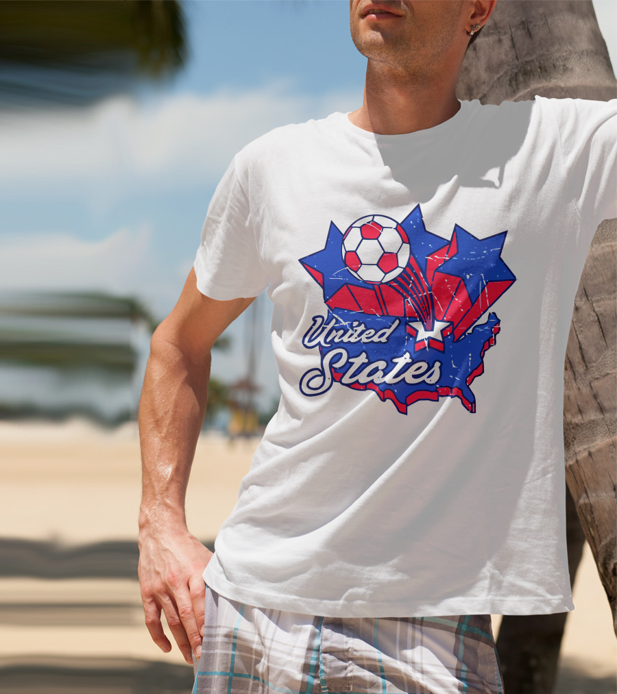 United States Soccer Vintage Map Stars And Ball T-Shirt