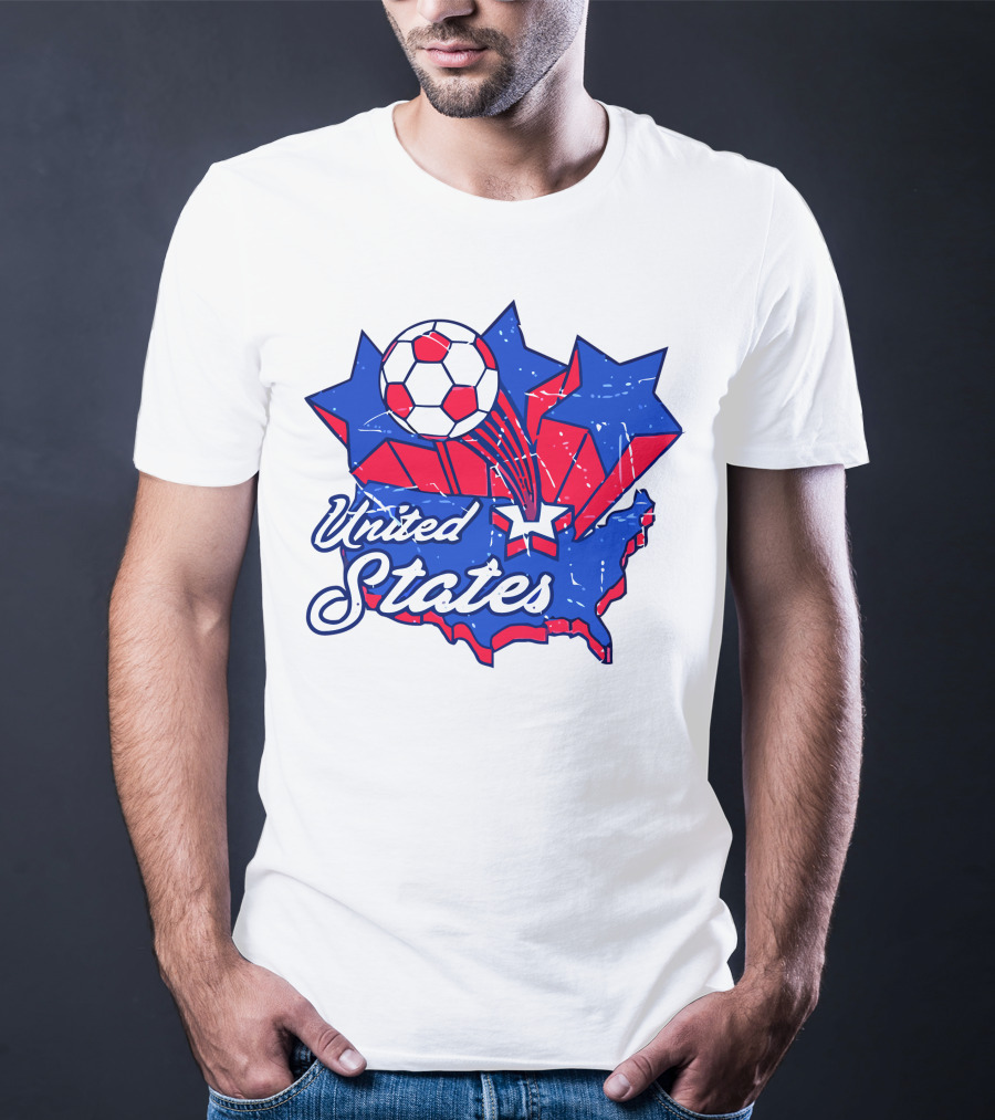 United States Soccer Vintage Map Stars And Ball T-Shirt