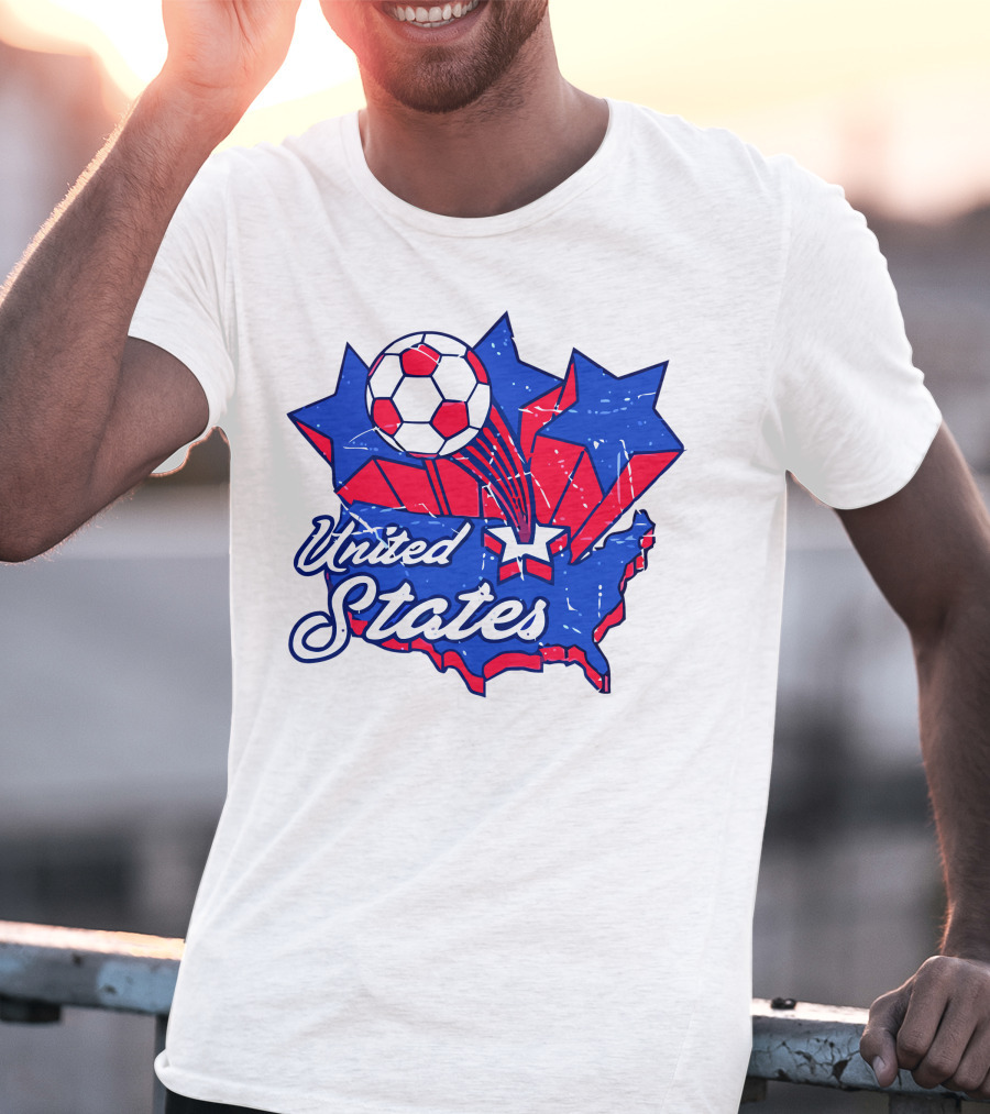 United States Soccer Vintage Map Stars And Ball T-Shirt