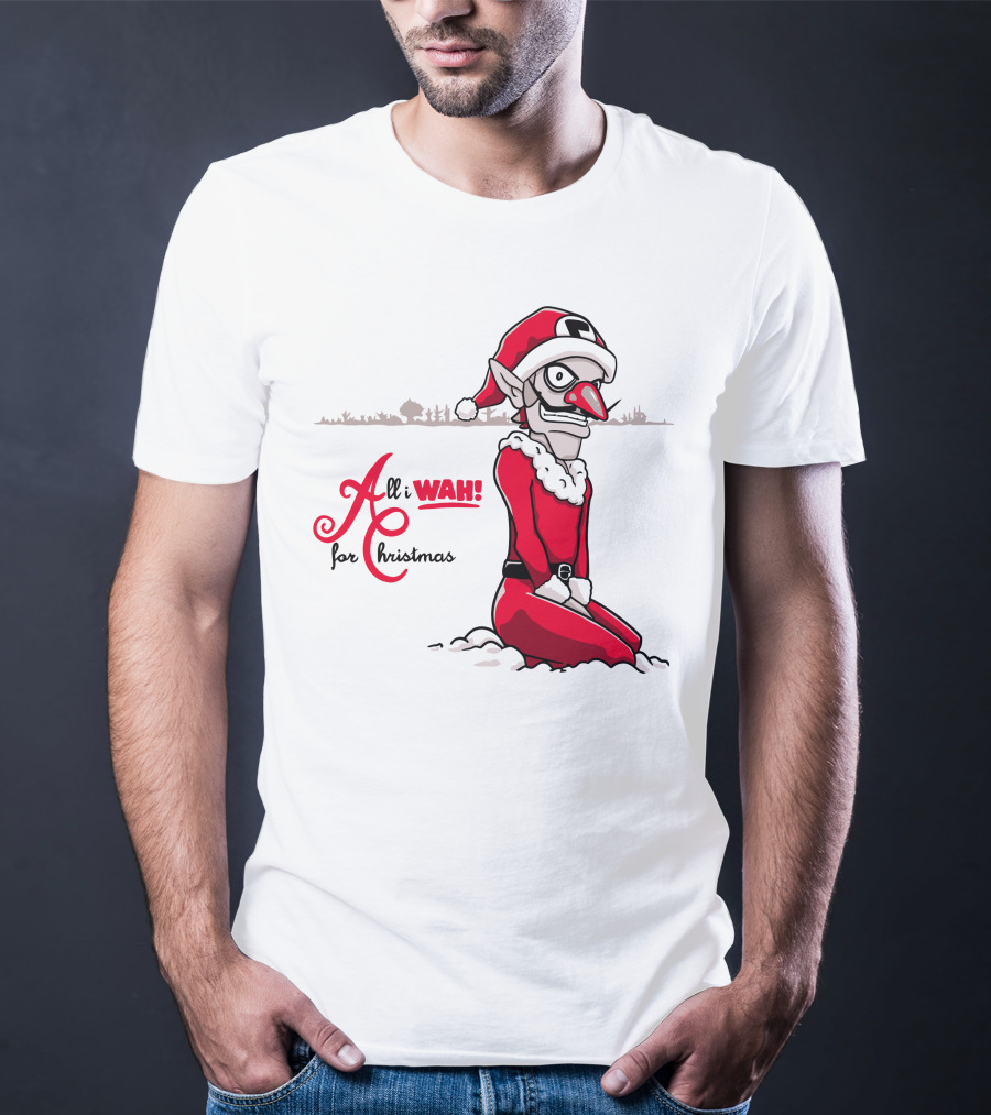 All I Wah For Christmas Silly Red Santa Suit Sitting T-Shirt