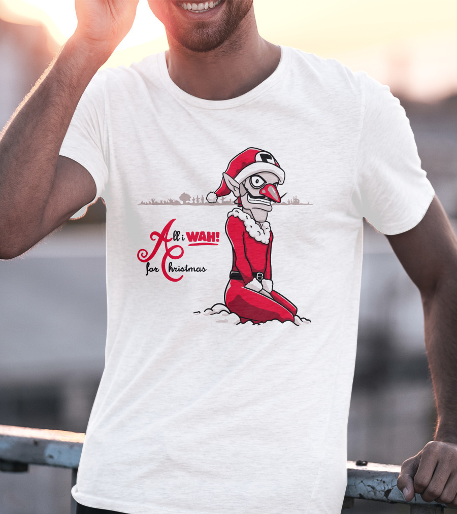 All I Wah For Christmas Silly Red Santa Suit Sitting T-Shirt