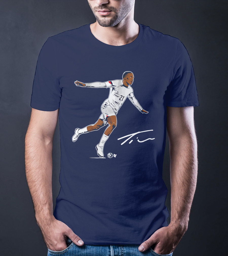 Timothy Weah Signature Soccer Art With Player 21 And Tim Autograph T-Shirt