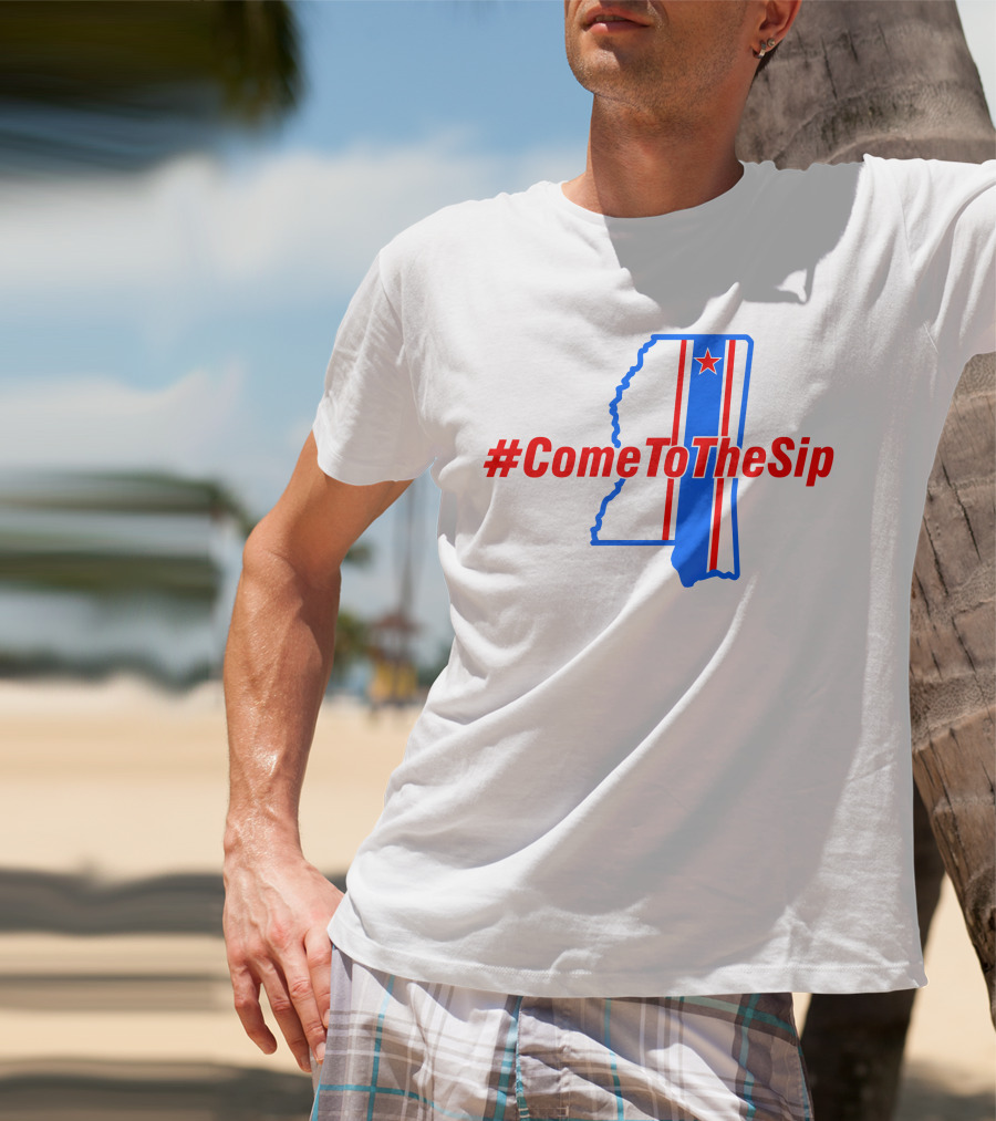 ComeToTheSip Mississippi Map Blue Red Star T-Shirt