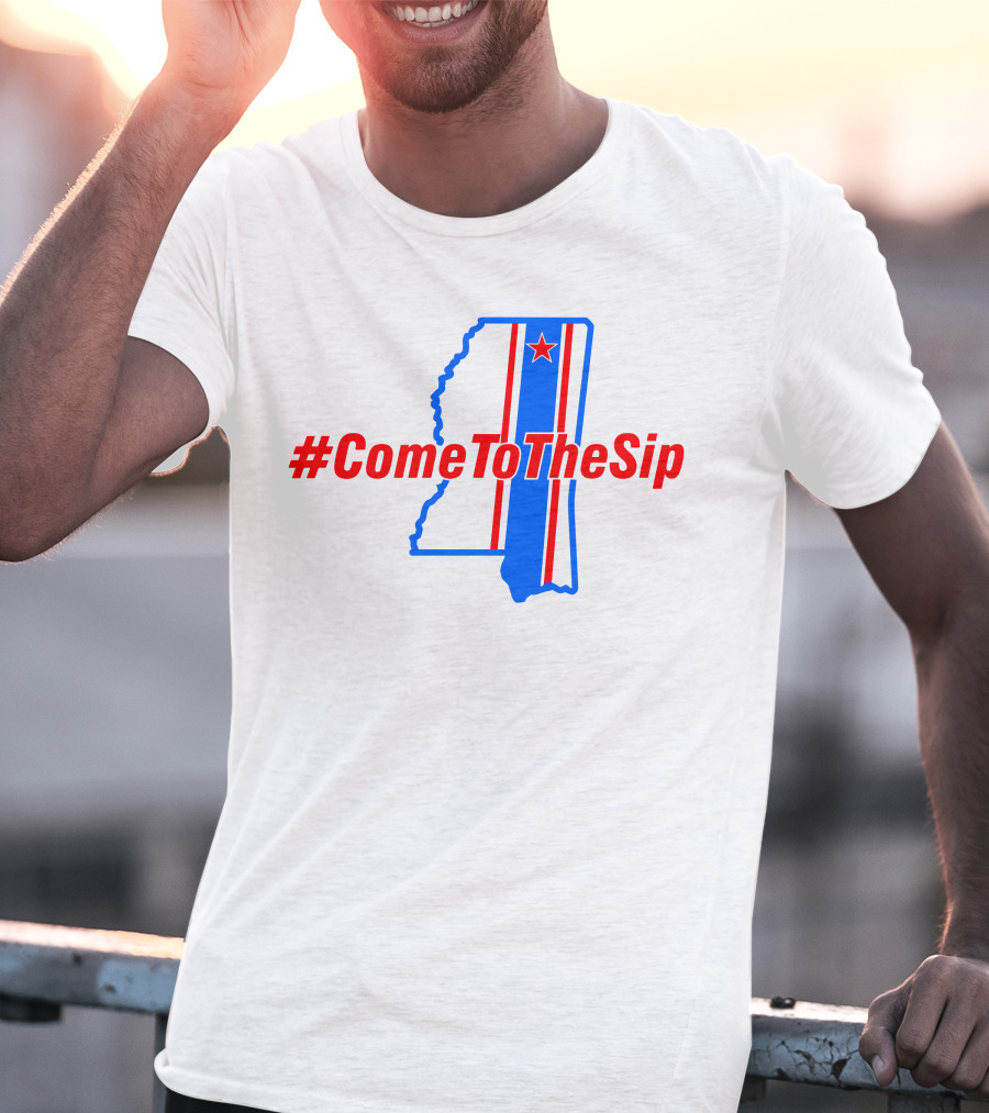 ComeToTheSip Mississippi Map Blue Red Star T-Shirt
