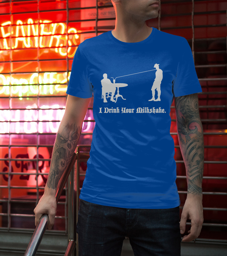 I Drink Your Milkshake Vintage Silhouette Blue T-Shirt
