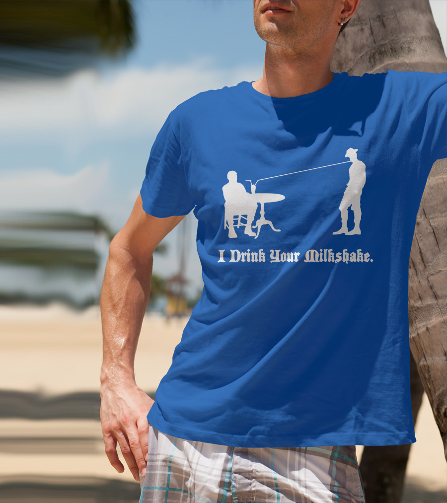 I Drink Your Milkshake Vintage Silhouette Blue T-Shirt