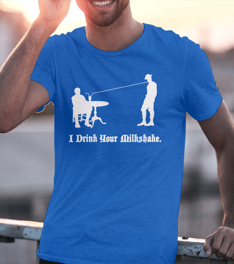 I Drink Your Milkshake Vintage Silhouette Blue T-Shirt