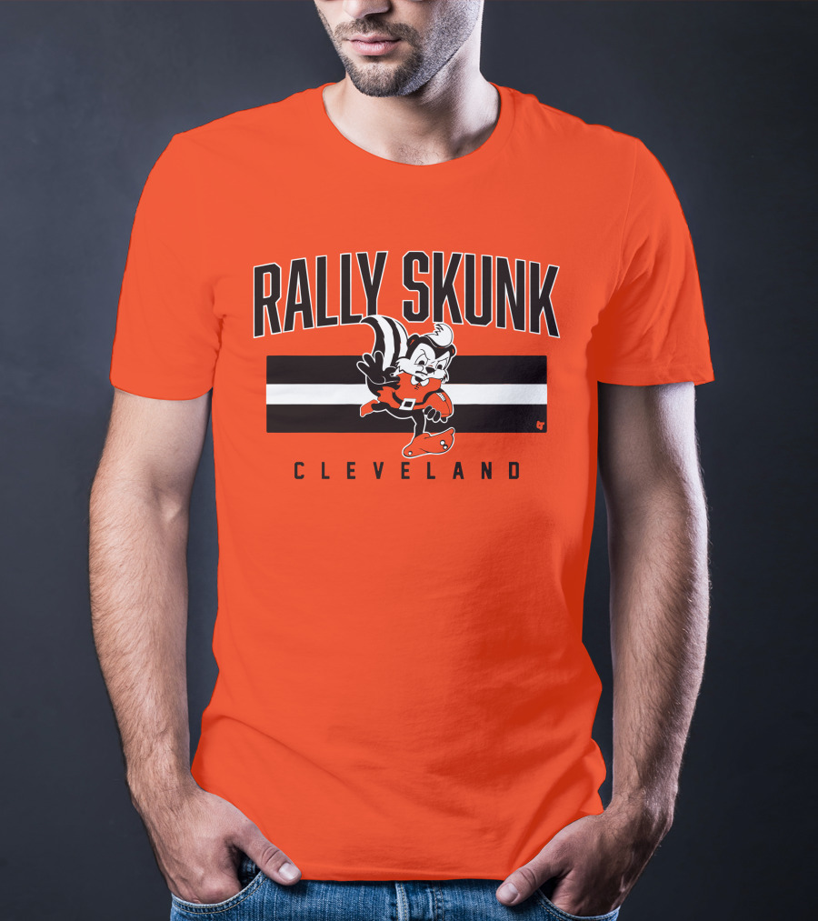 Cleveland Rally Skunk Football Character Sporting Orange Helmets T-Shirt