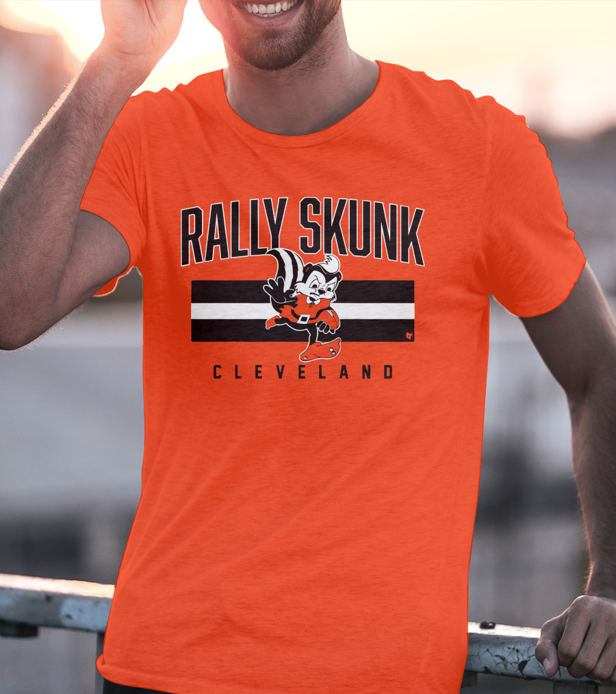 Cleveland Rally Skunk Football Character Sporting Orange Helmets T-Shirt