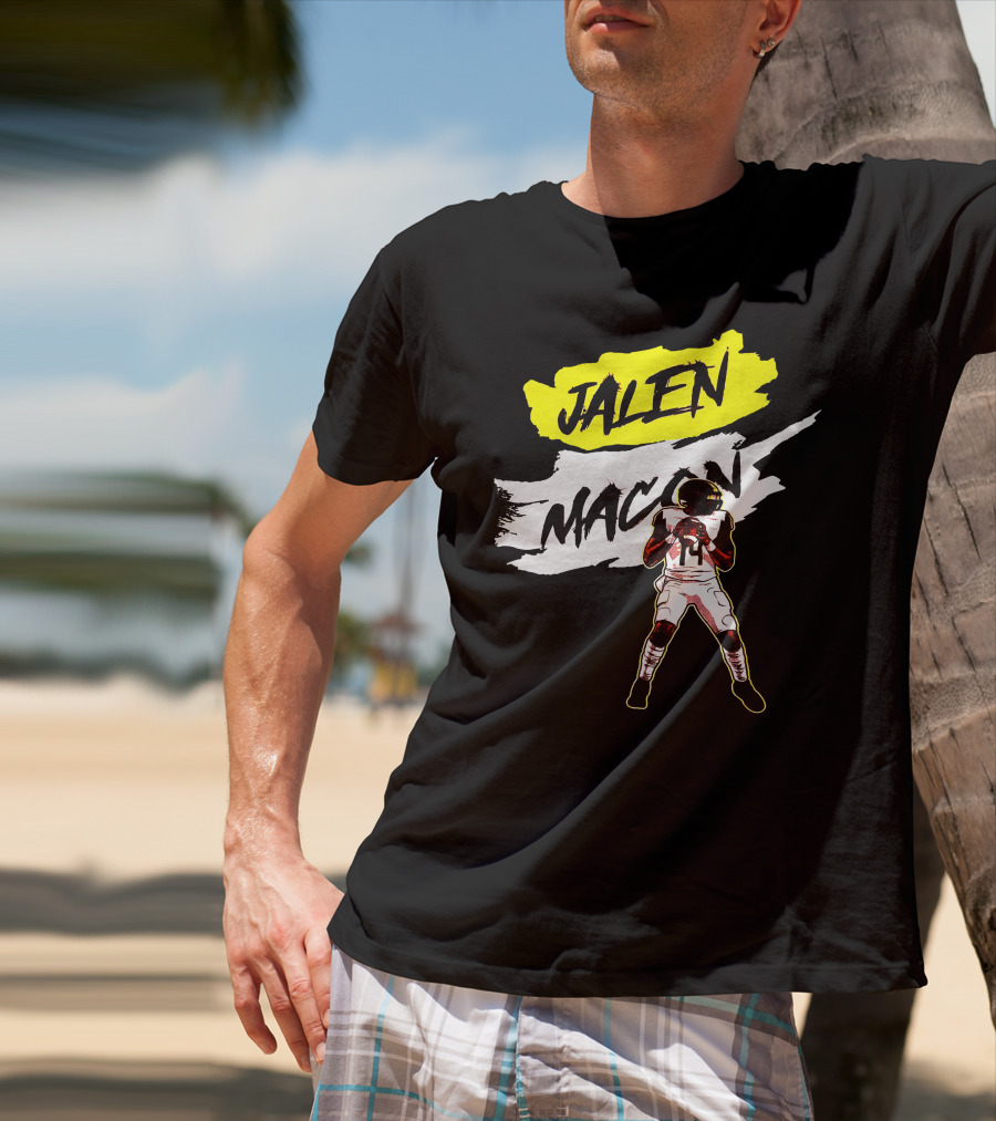 Jalen Macon Football Player Black White Yellow T-Shirt