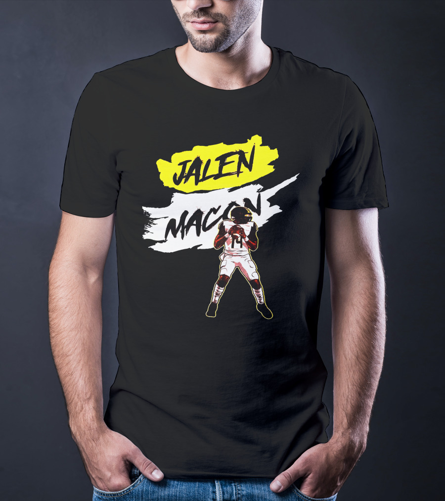 Jalen Macon Football Player Black White Yellow T-Shirt