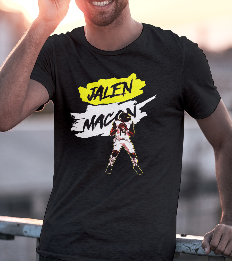 Jalen Macon Football Player Black White Yellow T-Shirt