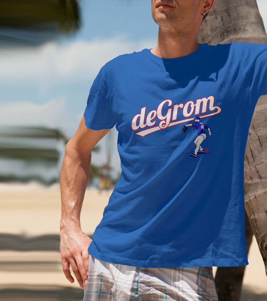 DeGrom Texas Pitching Action Logo Blue T-Shirt