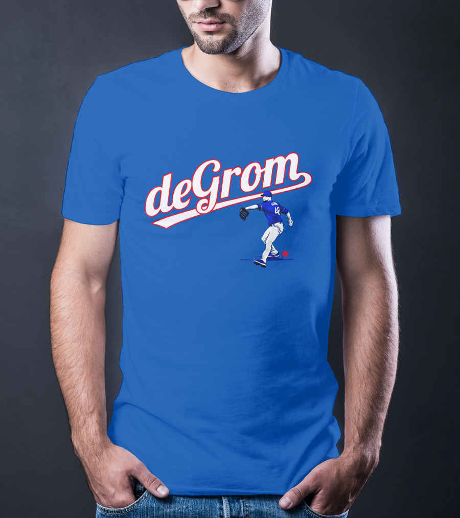 DeGrom Texas Pitching Action Logo Blue T-Shirt