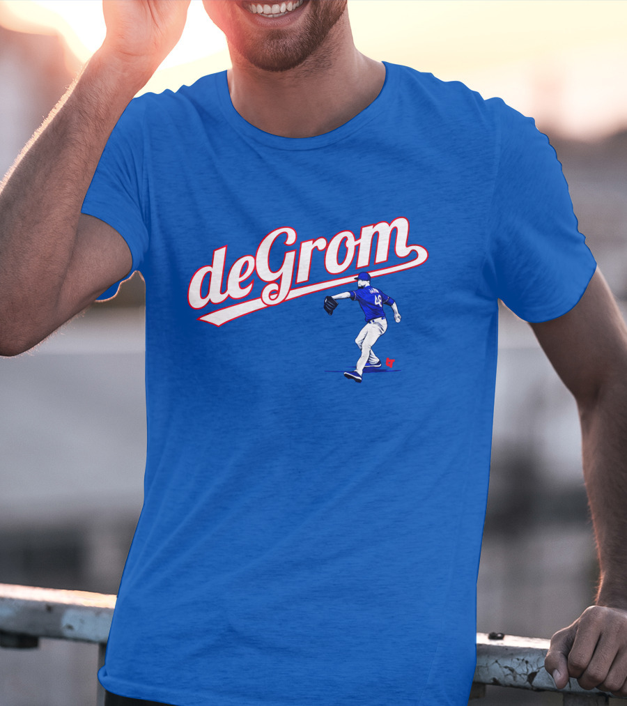 DeGrom Texas Pitching Action Logo Blue T-Shirt