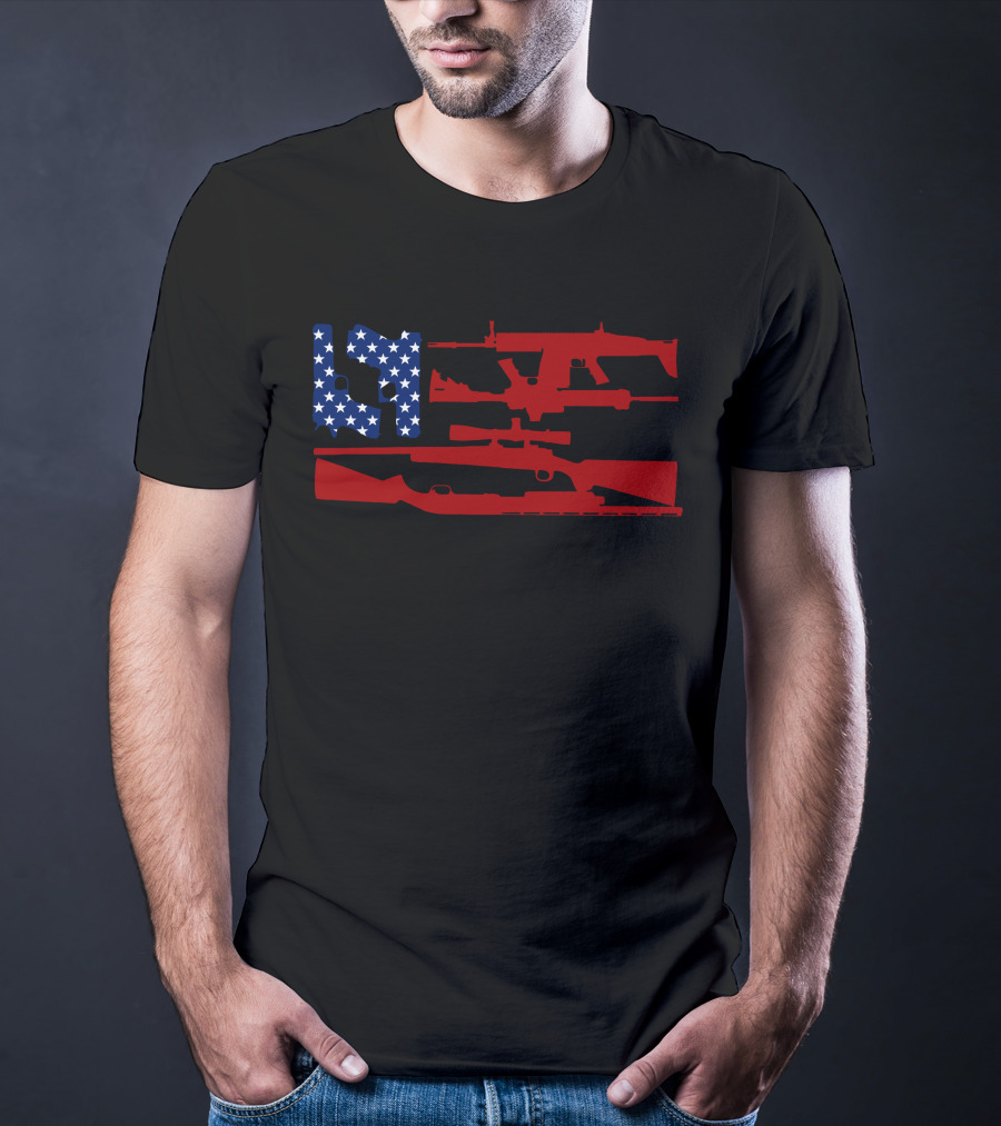 Guns And 69 American Flag Rifle T-Shirt