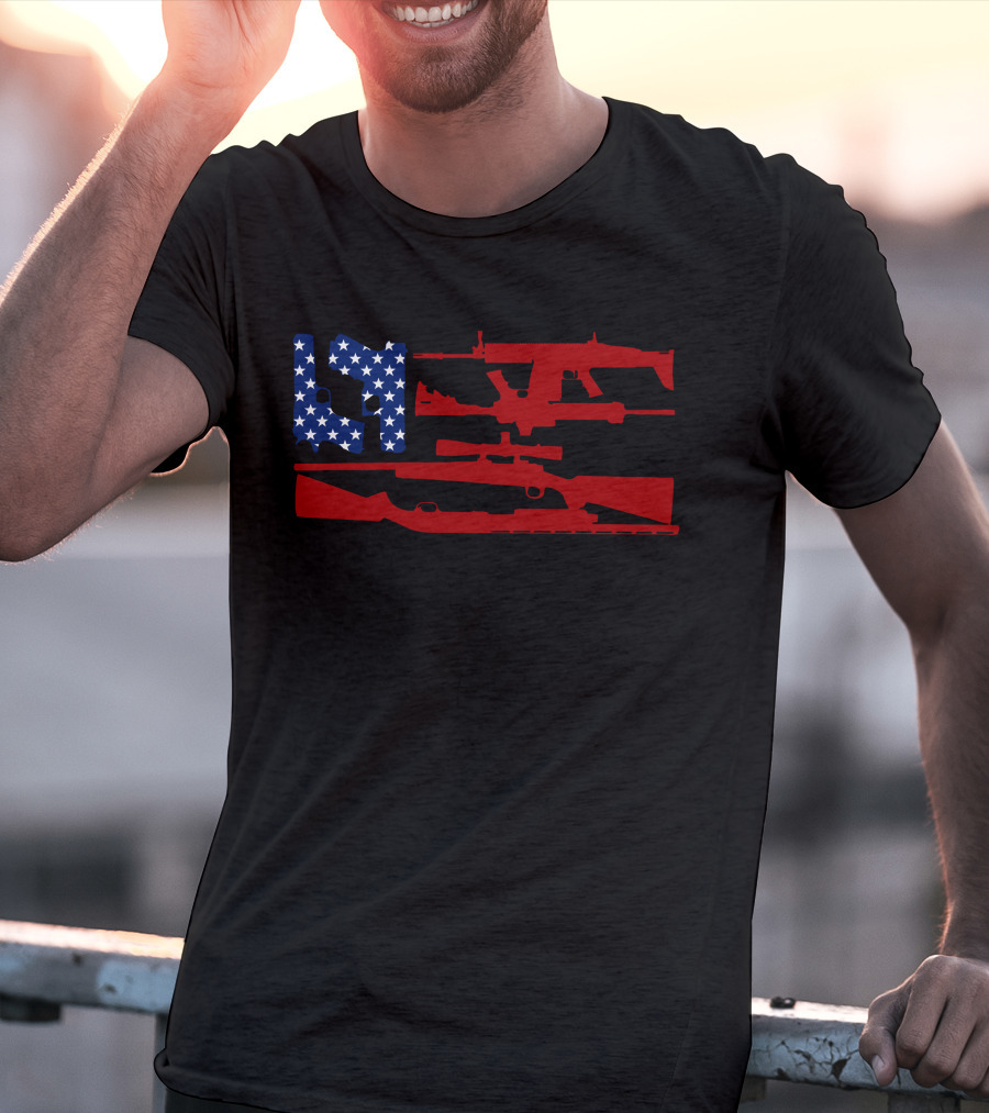 Guns And 69 American Flag Rifle T-Shirt