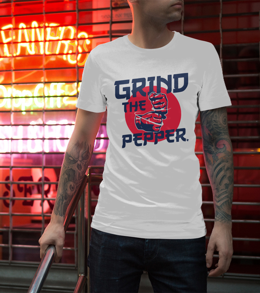 Grind The Pepper Japan Hand Gesture Red Circle Background T-Shirt