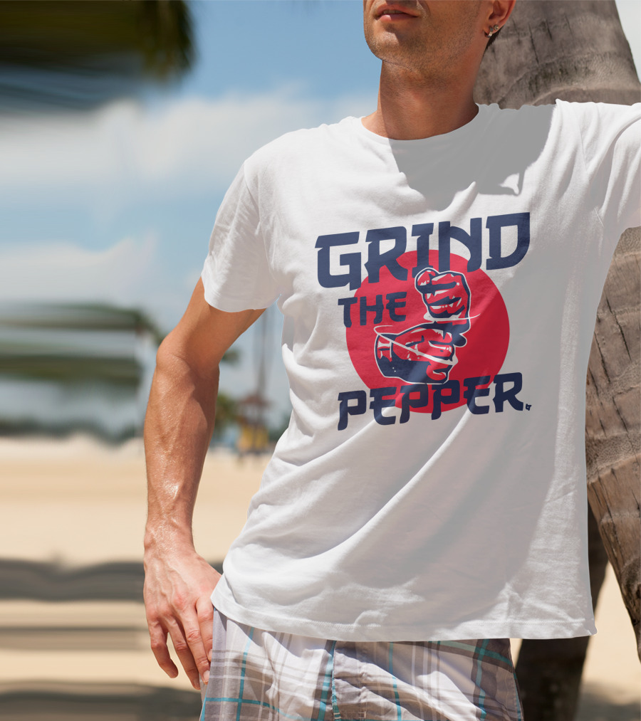 Grind The Pepper Japan Hand Gesture Red Circle Background T-Shirt